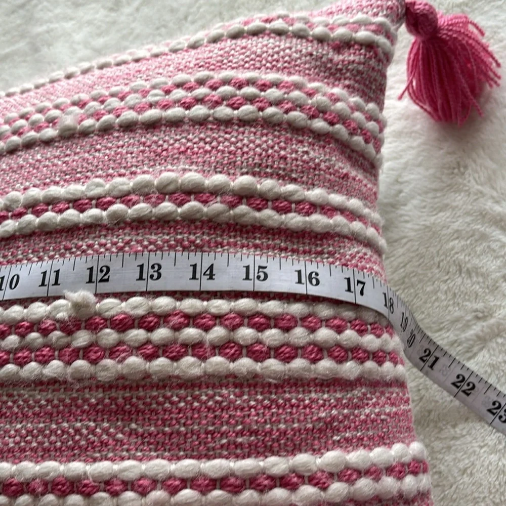 Magaschoni Home Decorative Toss Throw Pillow Pink & White Pink Tassels